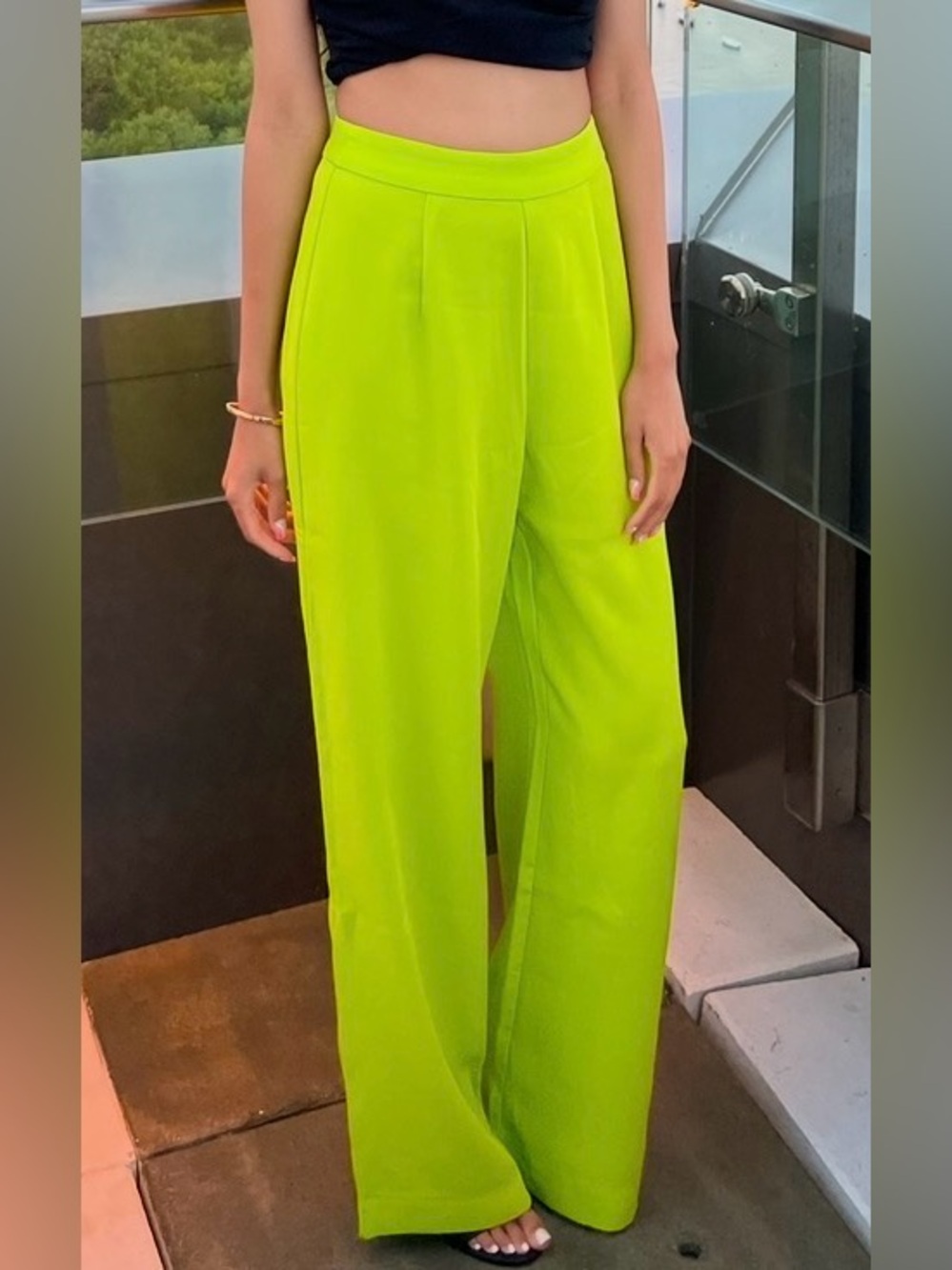 Meskhi - High-Waist Wide-Leg Pants in Lime Green